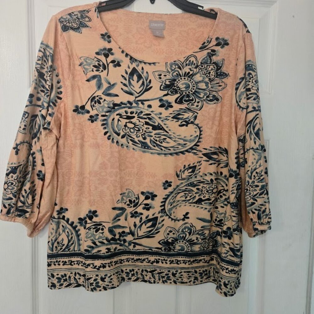 Chico's light orange peach paisley 3/4 sleeve top‎ Size 3P/XLP